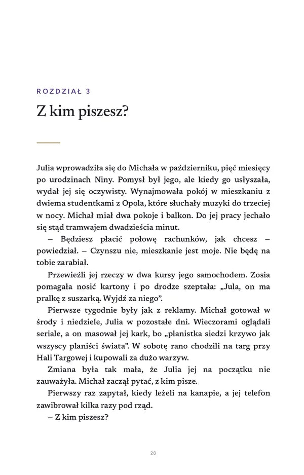 Strona 28: początek rozdziału 3 „Z kim piszesz?”, Julia wprowadza się do Michała