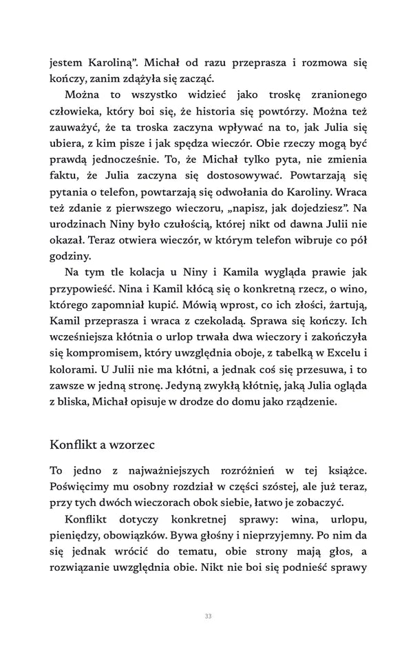Strona 33: komentarz po rozdziale 3 z częścią „Konflikt a wzorzec”